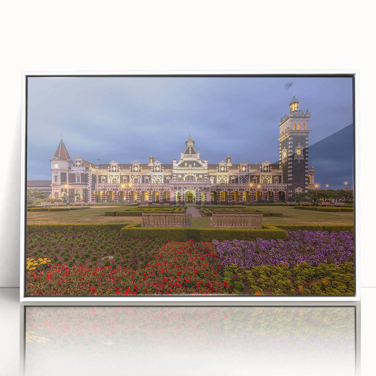 Art deco poster of Otago, New Zealand scenery in muted earth tones on a framed acrylic, ideal for modern nursery wall art.