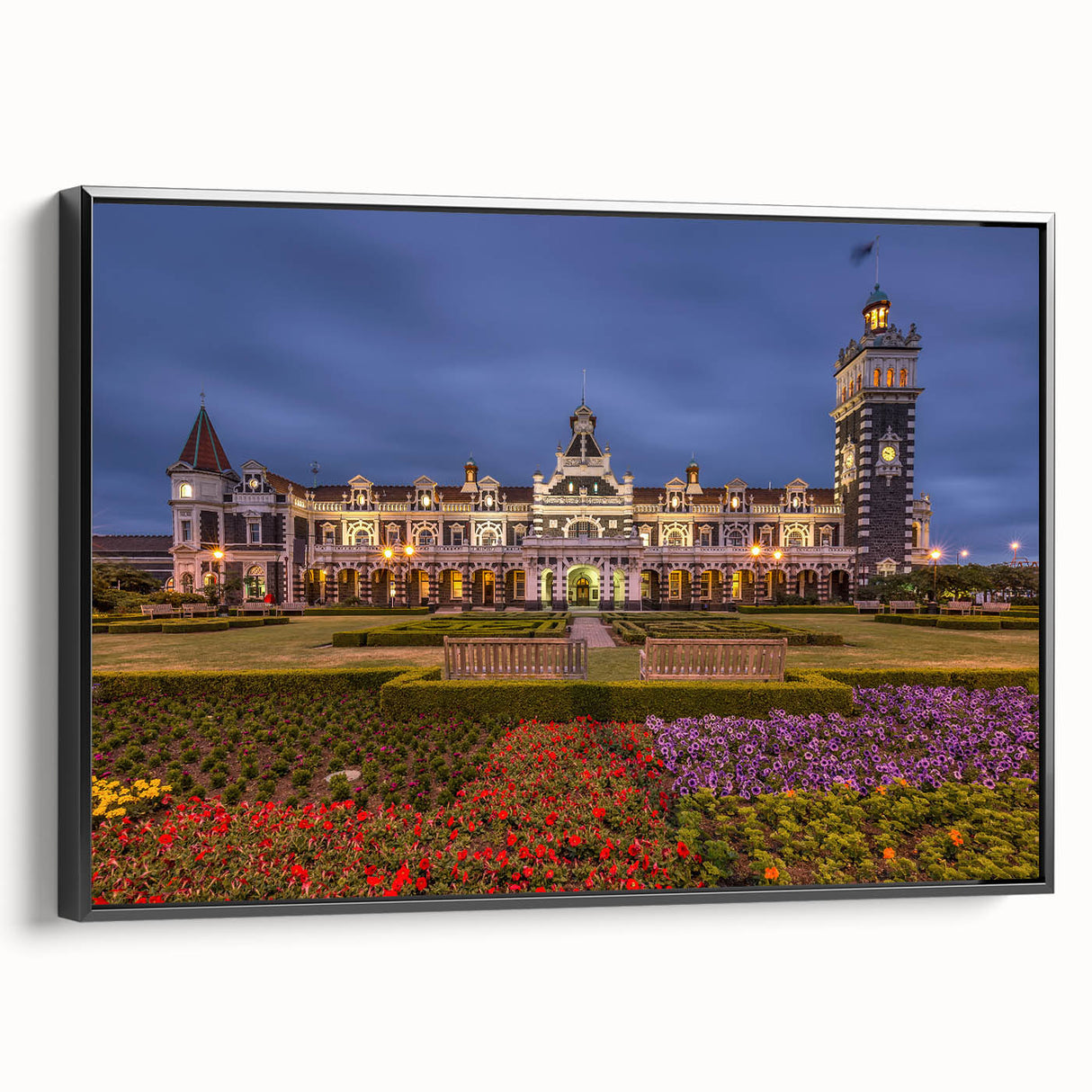 Black and white framed canvas of a serene New Zealand Otago landscape, ideal for bedroom wall art.