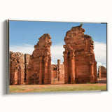Framed canvas of a vintage-style landscape painting depicting a colorful Argentine scenery.