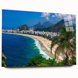 Large abstract wall art depicting a Brazilian landscape in muted earth tones on acrylic glass.