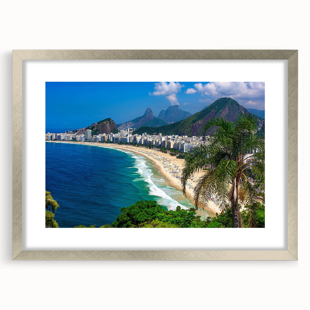 Textured art print of an abstract Brazilian landscape in earthy tones on a silver-framed canvas, ideal for bedroom decor.