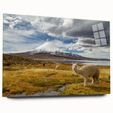 Large abstract wall art of a Chilean landscape in muted earth tones on acrylic glass, ideal for bedroom or dining room decor.