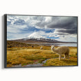 Black and white framed canvas of a Chilean landscape, ideal for bedroom wall decor.
