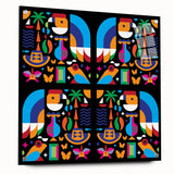 Large abstract wall art of a South American scenery in vibrant colors on acrylic glass.