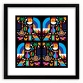 Extra large abstract art print with a textured, colorful depiction of a South American scenery, framed in black.