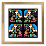 Extra large abstract art print depicting a textured Colombian landscape, in gold frame, ideal for living room decor.