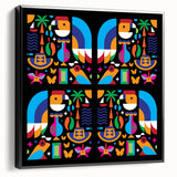 Black and white framed canvas featuring a vintage-style Colombian landscape, ideal for bedroom wall art.
