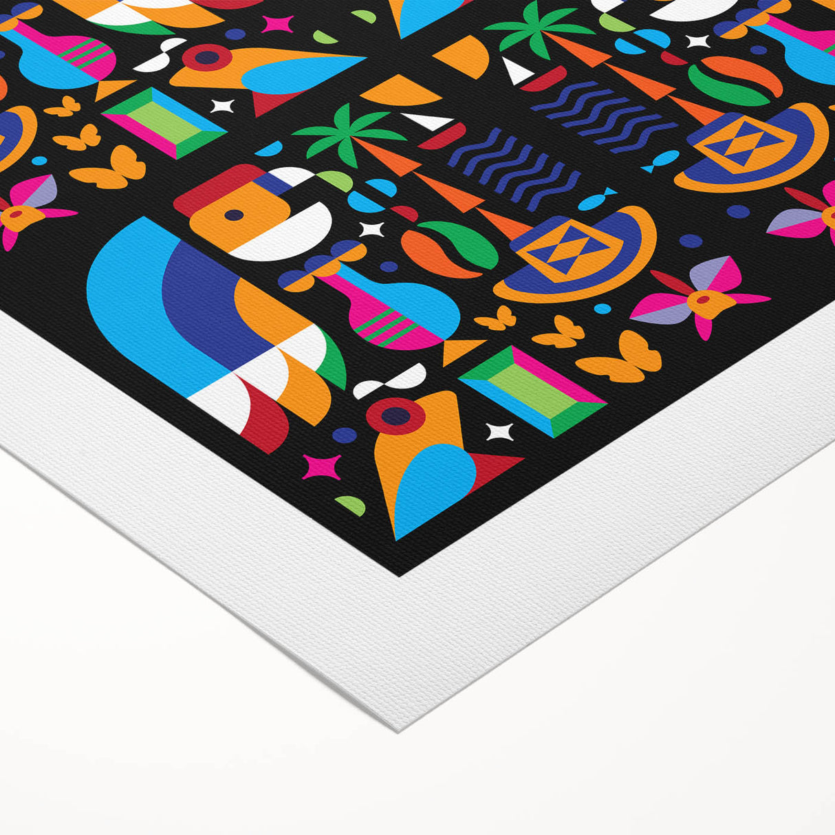 Art deco poster featuring a colorful Colombian landscape on rolled canvas, suitable for dining room decor.