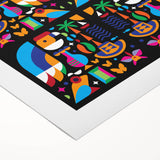 Art deco poster featuring a colorful Colombian landscape on rolled canvas, suitable for dining room decor.