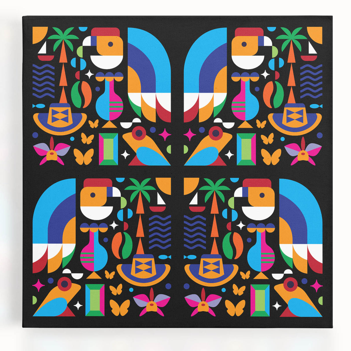 Black and white stretched canvas of a Colombian landscape, ideal for kitchen wall art.
