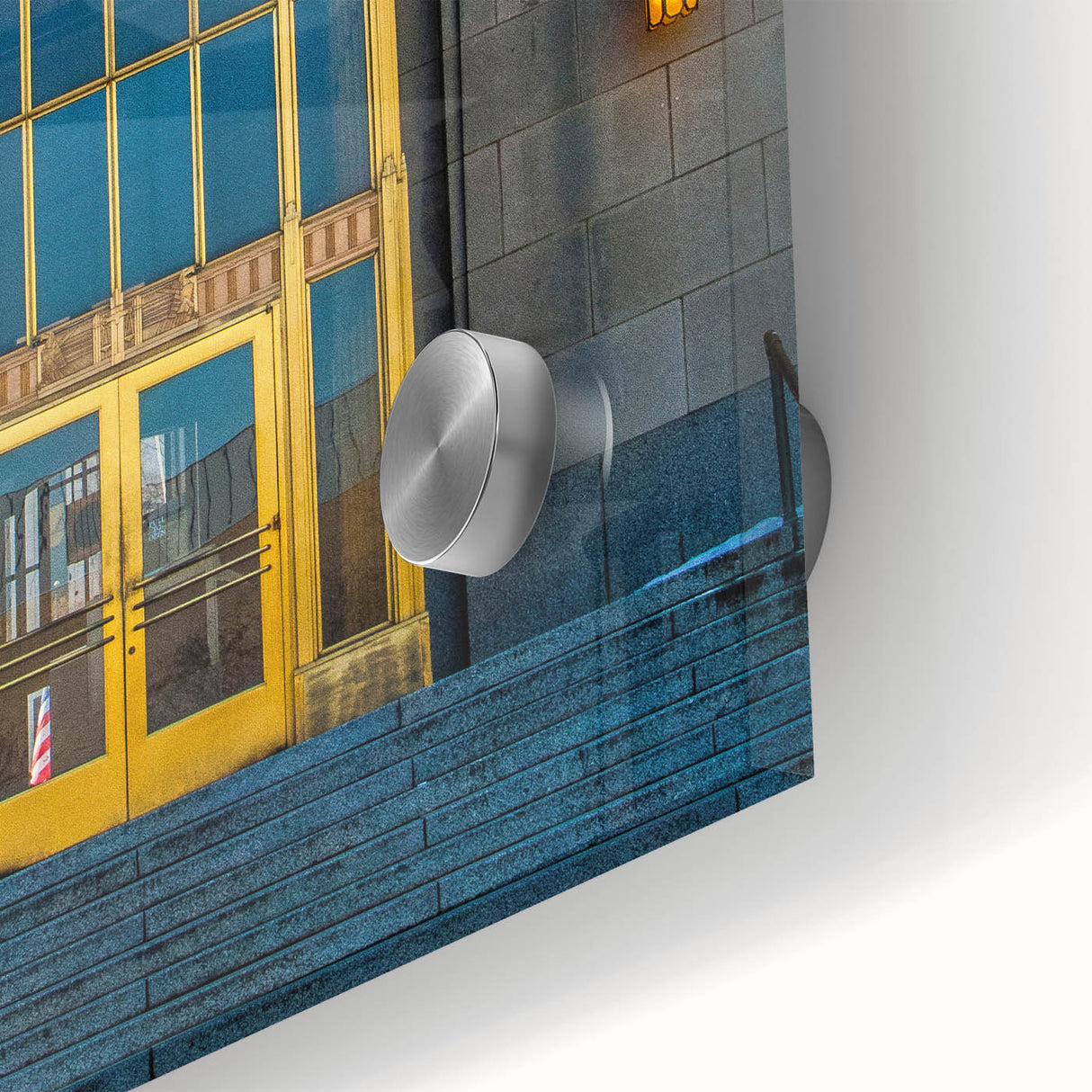 Large abstract wall art featuring mid-century modernist style with vibrant hues on acrylic glass.