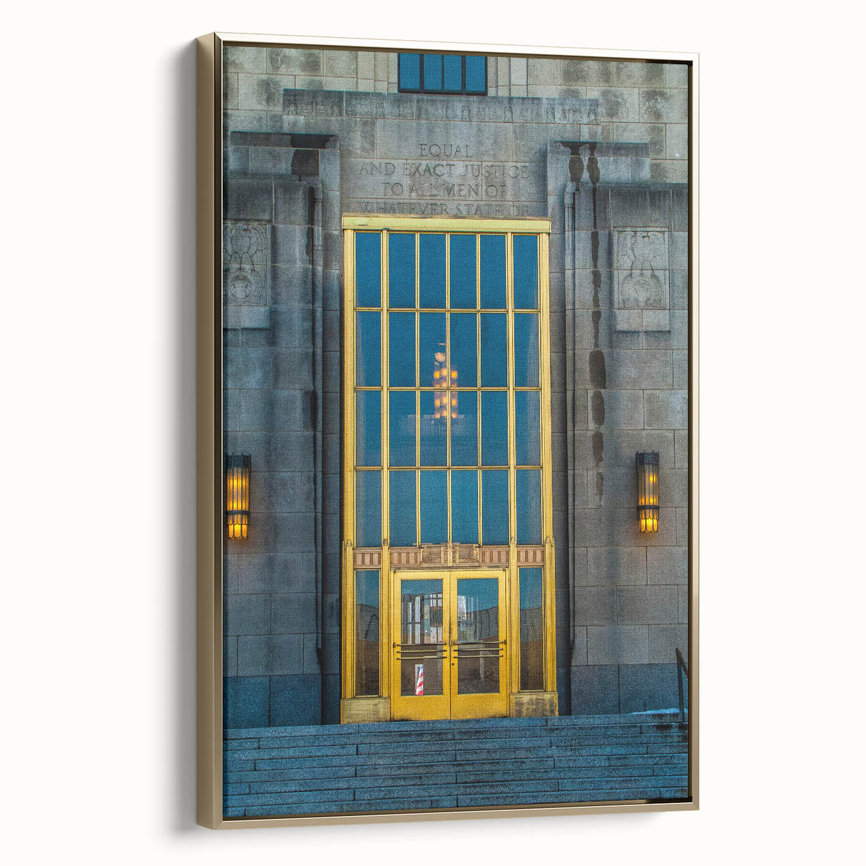 Framed canvas wall art depicting Alabama landscape in muted gold and black tones, suitable for bedroom decor.