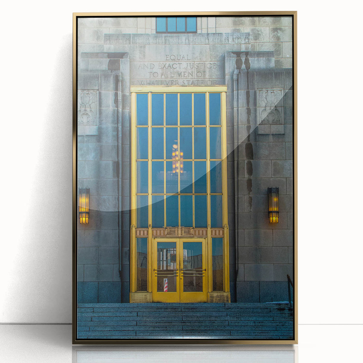 Framed acrylic print of an Alabama landscape in mid-century modernist style, featuring muted earth tones.