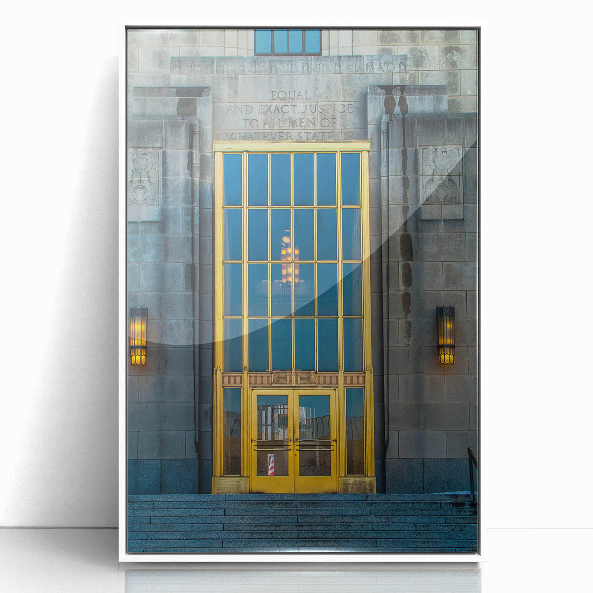 Art deco poster of Alabama scenery in muted colors on white framed acrylic, ideal for nursery wall art.