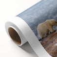 Art deco poster of Alaska scenery in cool blue and white tones on rolled canvas, ideal for nursery wall art.