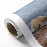 Art deco poster of Alaska scenery in cool blue and white tones on rolled canvas, ideal for nursery wall art.