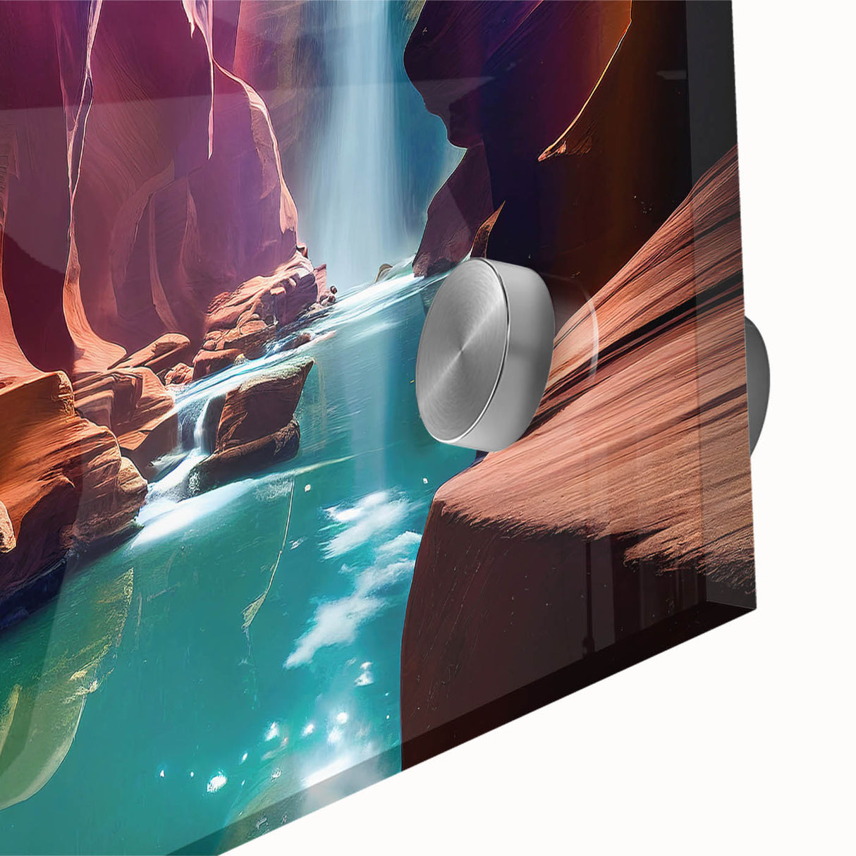 Large abstract wall art of Antelope Canyon in Arizona on acrylic glass, featuring rich orange and red tones.