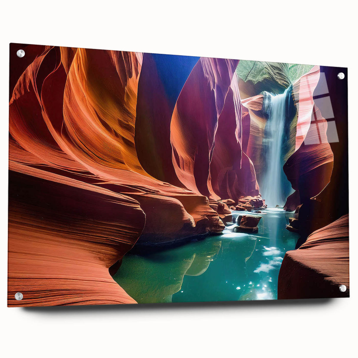 Acrylic print of Antelope Canyon in Arizona, showing textured red rock formations.