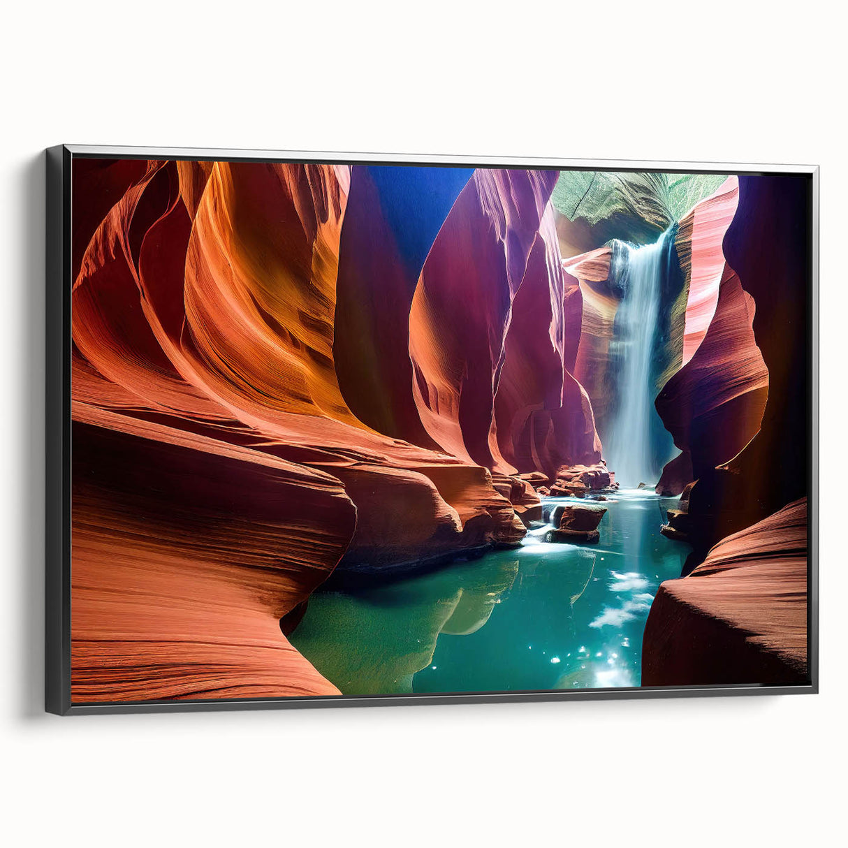 Black and white framed canvas of Antelope Canyon landscape in Arizona, ideal for bedroom wall art.