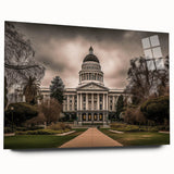 Large abstract wall art of Sacramento scenery in mid-century modernist style, rendered in acrylic on glass.
