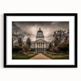 Extra large colorful abstract art print of Sacramento scenery in a black frame, ideal for living room decor.