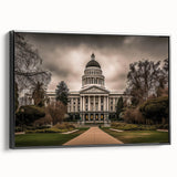 Framed canvas featuring a black and white vintage-style landscape of Sacramento, ideal for bedroom wall decor.