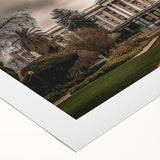 Art deco poster of Sacramento skyline in muted gold and gray tones, printed on rolled canvas, suitable for dining room decor.
