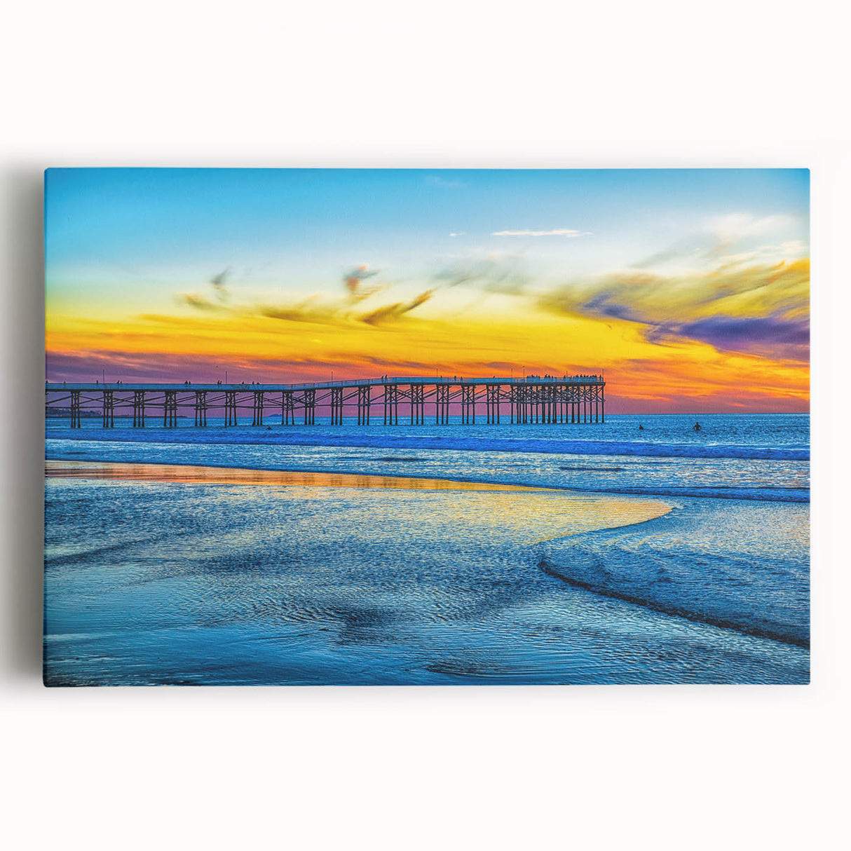 Black and white stretched canvas of San Diego skyline, ideal for kitchen wall art.