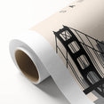 Art deco poster of San Francisco skyline in pastel shades on rolled canvas, ideal for nursery wall art.