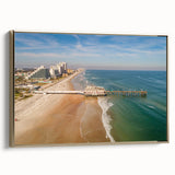 Framed canvas of Daytona landscape in muted gold and black tones, vintage poster style, ideal for bedroom decor.