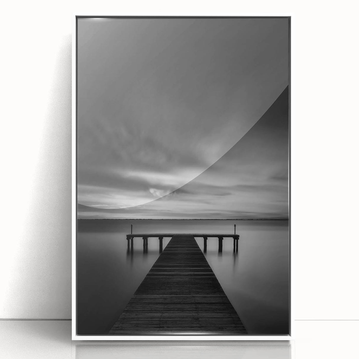 Art deco poster of Delaware scenery in muted blue and white tones on framed acrylic, ideal for modern art wall decor.