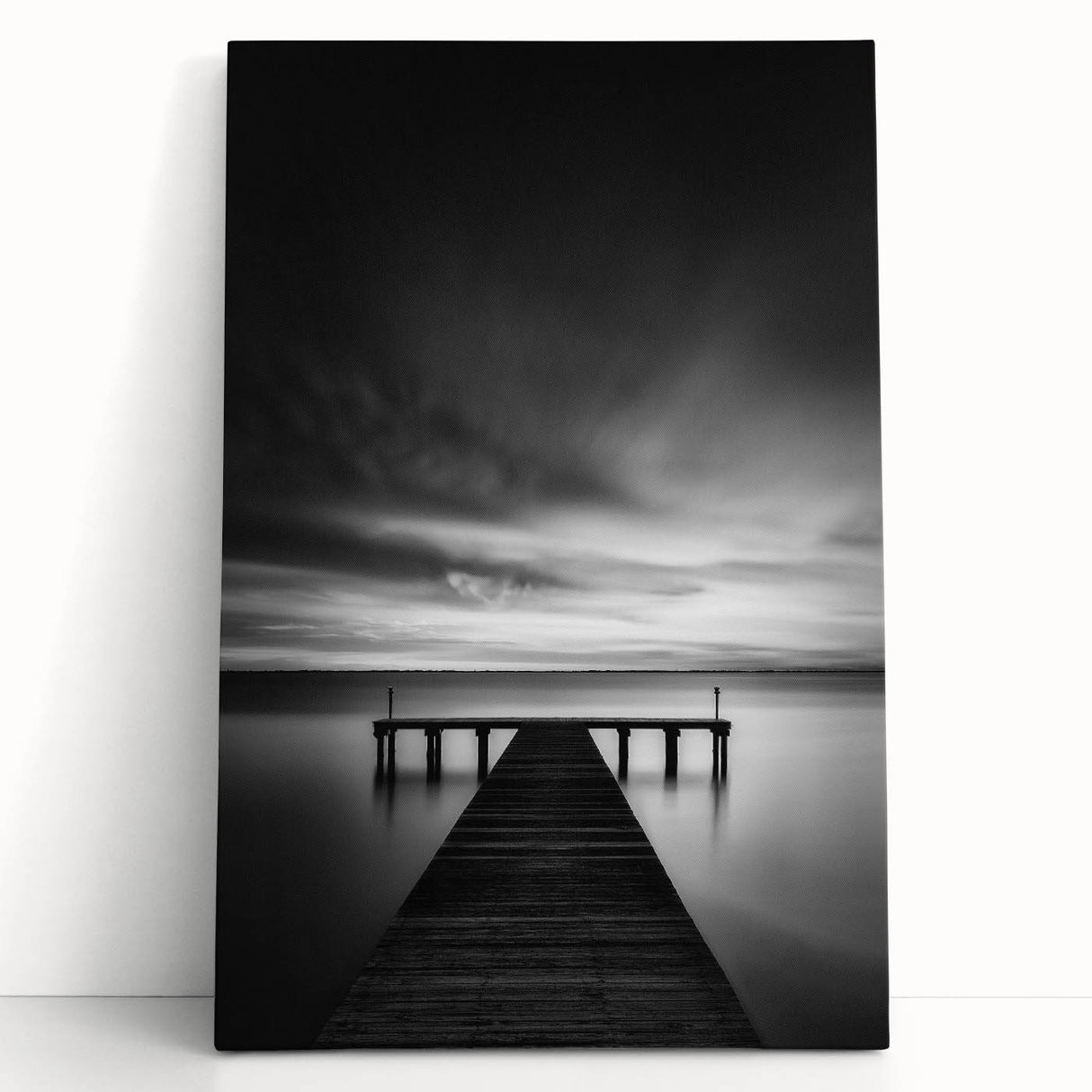 Black and white stretched canvas of Delaware scenery, ideal for kitchen wall art or bedroom decor.