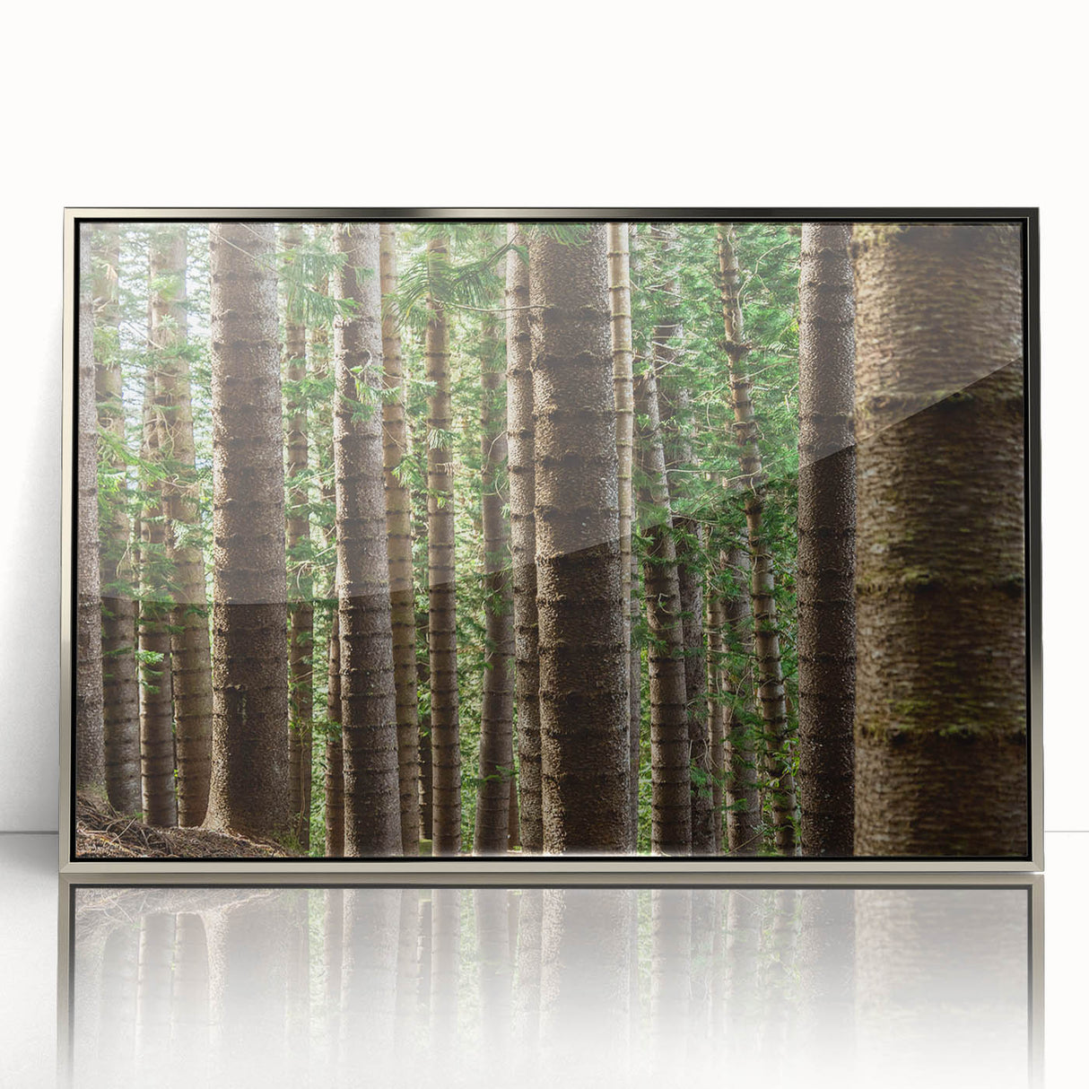 Mid-century modernist art depicting Kauai landscape with lush greens and blues on a framed acrylic print.