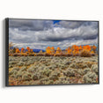 Black and white landscape art painting of Idaho scenery on framed canvas, suitable for bedroom wall decor.