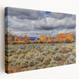 Large canvas print of Idaho scenery with muted earth tones, ideal for kitchen wall art.