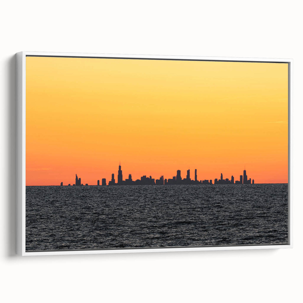 Vintage poster art of Chicago skyline in vibrant colors on extra large framed canvas, ideal for living room decor.