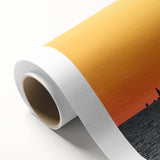 Art deco style Chicago skyline in muted gold and navy tones on a rolled canvas, suitable as nursery wall art.