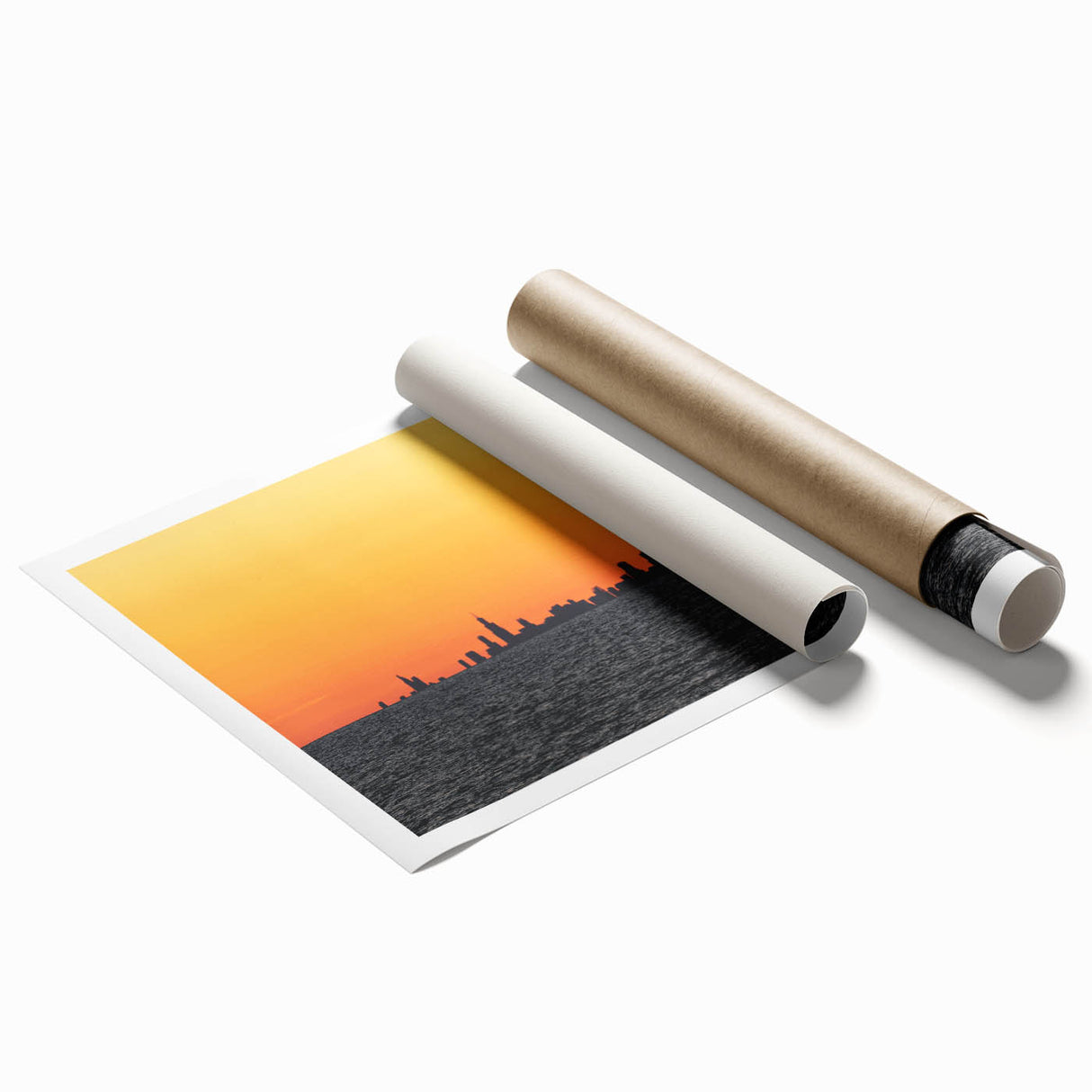 Extra large rolled print of Chicago skyline in muted gray tones, ideal for classy bathroom wall art.