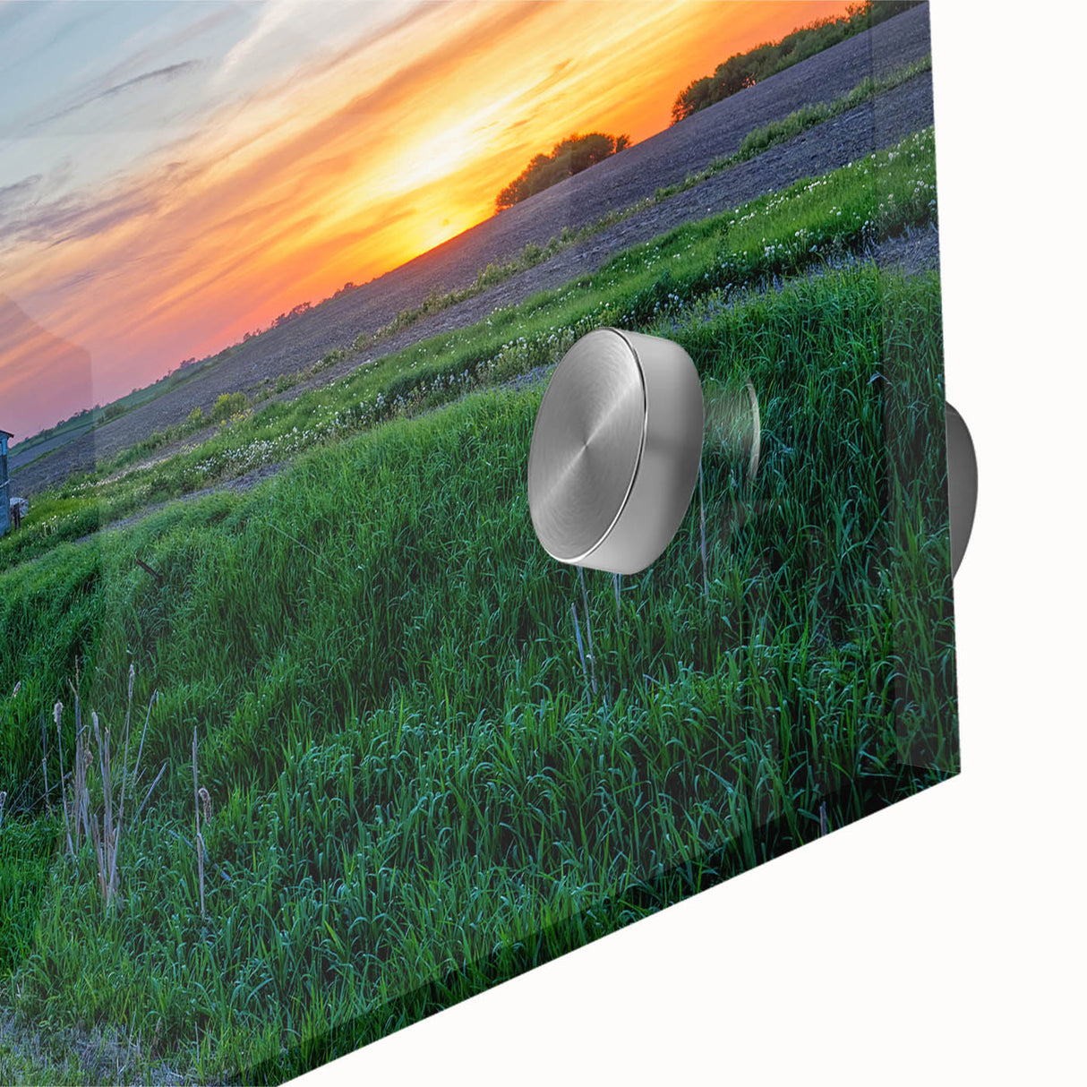 Large abstract wall art depicting Iowa scenery in muted earth tones on acrylic glass, ideal for dining room art.