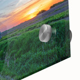 Large abstract wall art depicting Iowa scenery in muted earth tones on acrylic glass, ideal for dining room art.