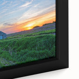 Close-up of a textured, extra large black wall art depicting Iowa scenery on a framed canvas, featuring colorful art accents.
