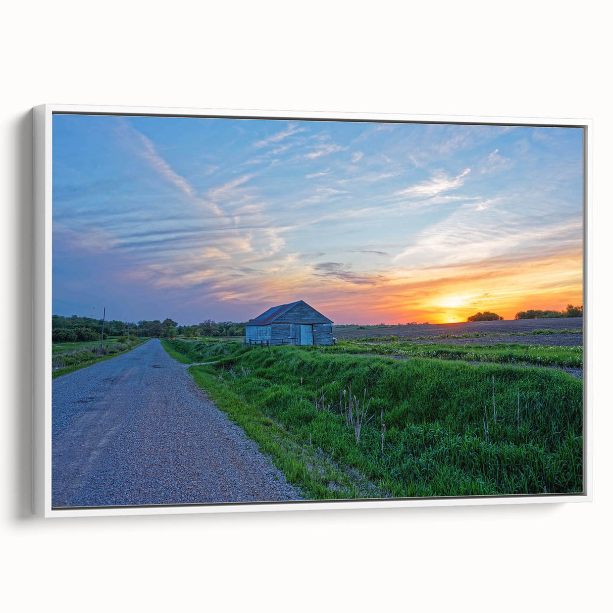 Vintage poster art of Iowa scenery on an extra large framed canvas with colorful accents, ideal for living room decor.