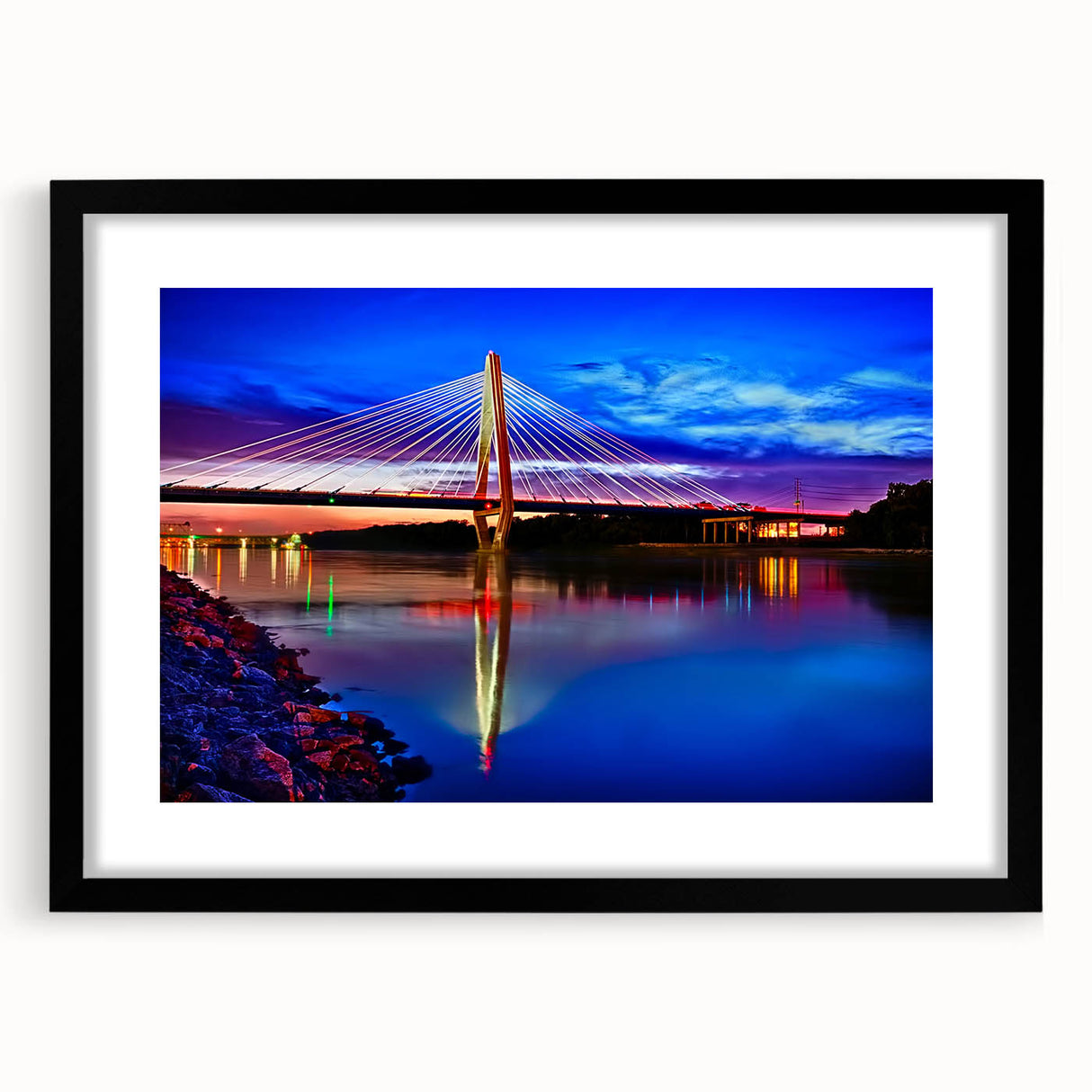 Extra large abstract art print depicting a vibrant, colorful Kansas scenery on a textured canvas, framed in black.