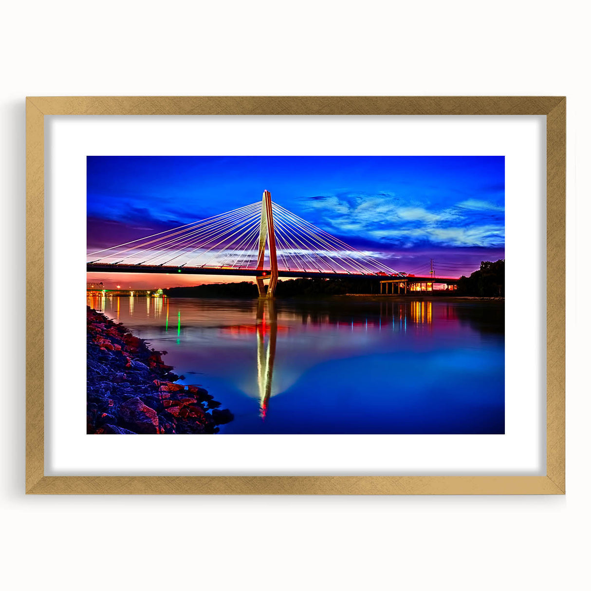 Extra large abstract art print of Kansas scenery in muted earth tones on a textured canvas, framed in gold.