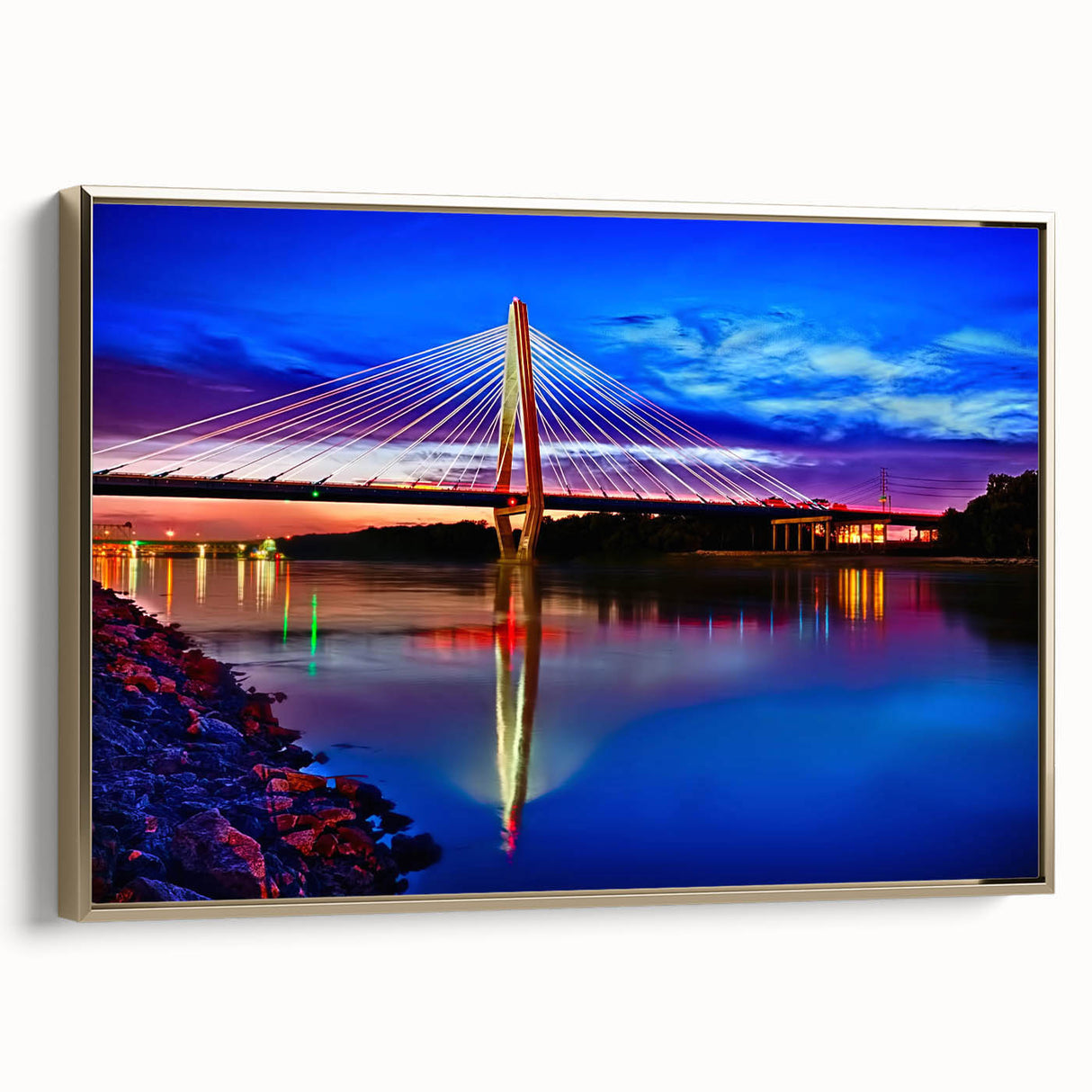 Framed canvas featuring a vintage-style landscape painting of Kansas scenery in black and gold tones.