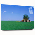 Acrylic print of a large abstract depiction of Kentucky scenery in muted earth tones.