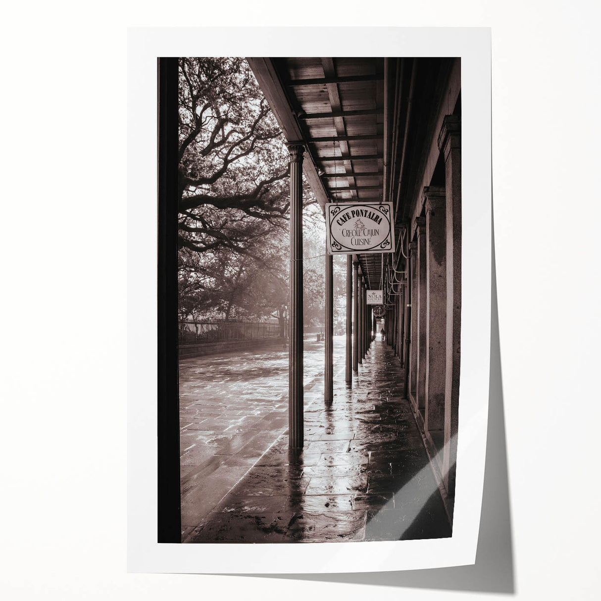 New Orleans floral scene in soft pastel colors on a rolled canvas, ideal for dining room wall art.