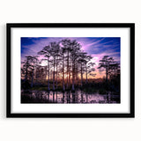 Abstract art print of a Louisiana landscape in vibrant colors on a large framed canvas, ideal for living room decor.