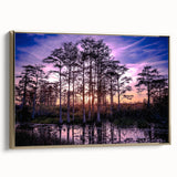 Framed canvas of a Louisiana landscape in gold and black tones, ideal for bedroom wall art.