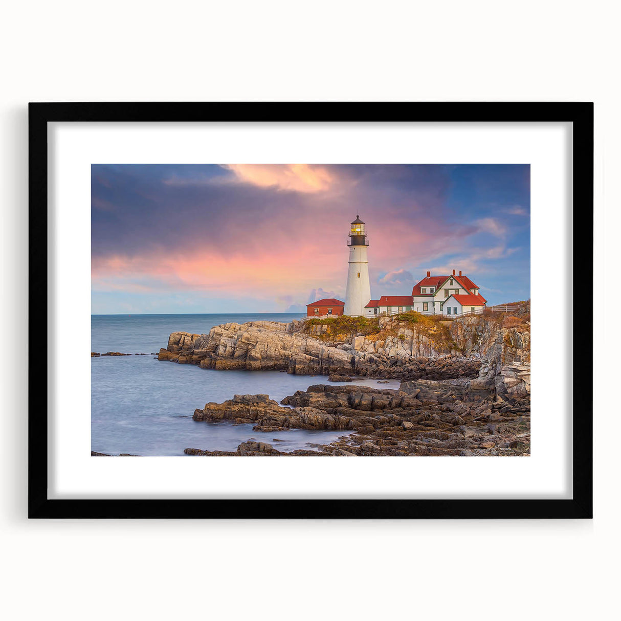Extra large framed wall art of abstract Acadia scenery in colorful, textured style, ideal for living room decor.